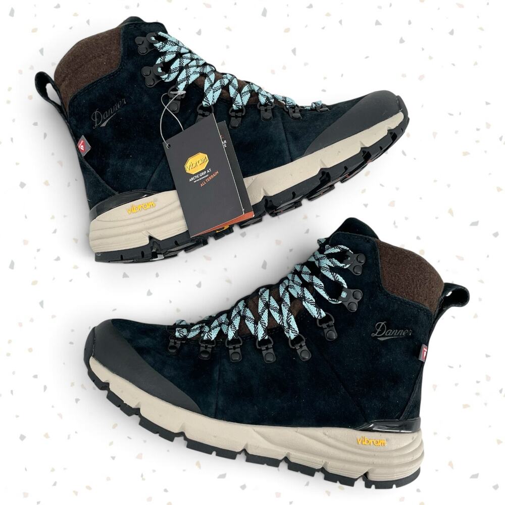 Danner Arctic 600 Winter Hiking Boots Insulated Black Blue Leather Size 7.5 NEW